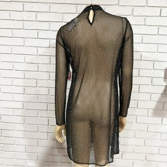 Eva Franco Long‑Sleeve Sheer Mesh Rhinestone Tunic Top, Size M — Statement Layer - Picture 10 of 16